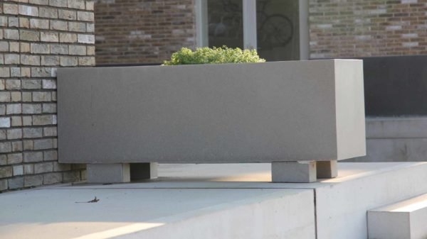 Pflanzkübel aus Beton auf Terrasse in grau