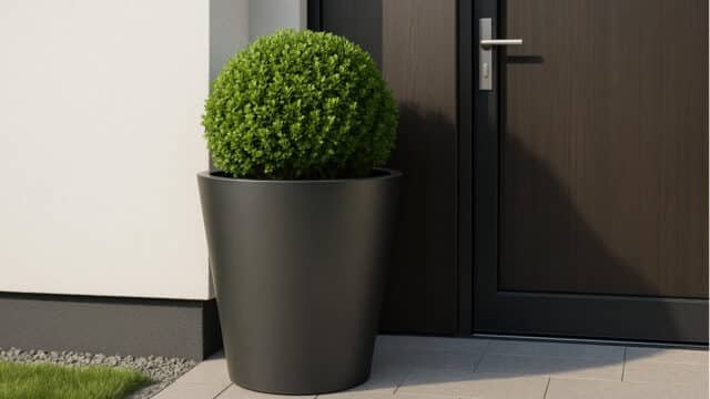 Pflanzkübel aluminium Silvestro 2 vor der Tür