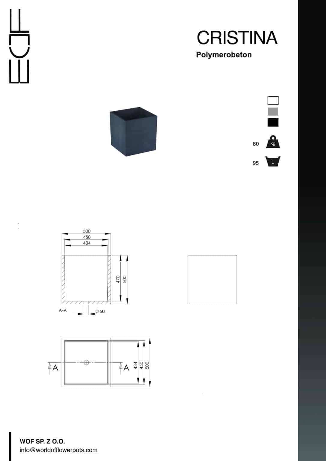 Pflanzkübel aus Beton Cristina tech info