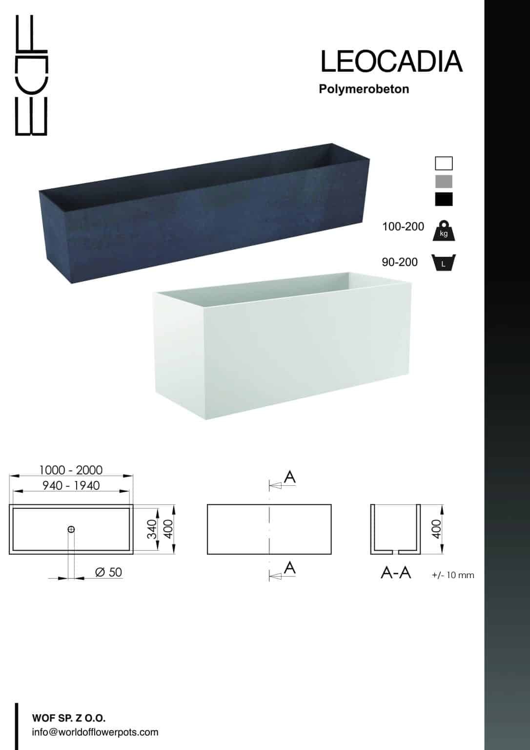 Pflanzkübel aus Beton Leocadia tech info