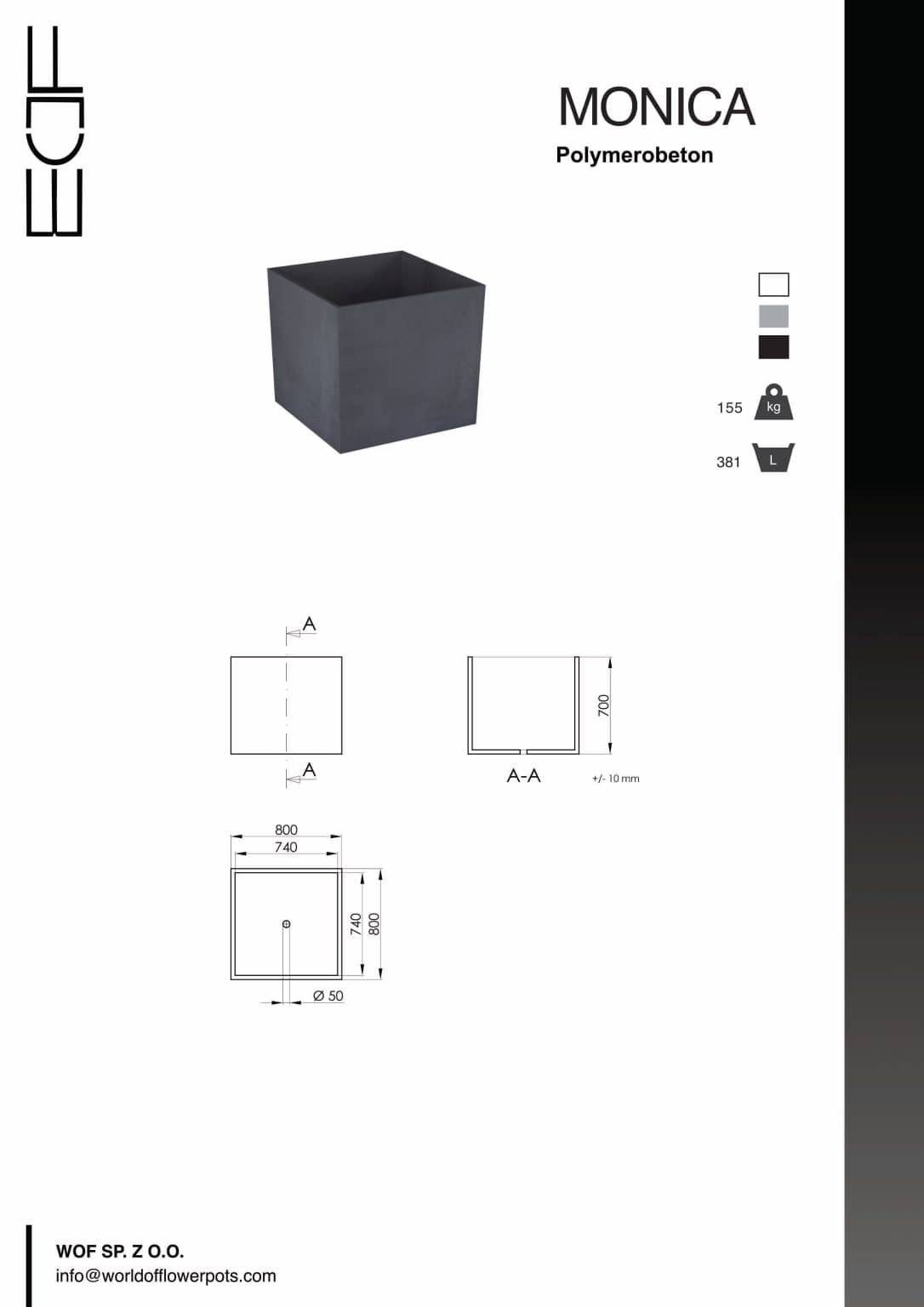 Pflanzkübel aus Beton Model Monica tech info