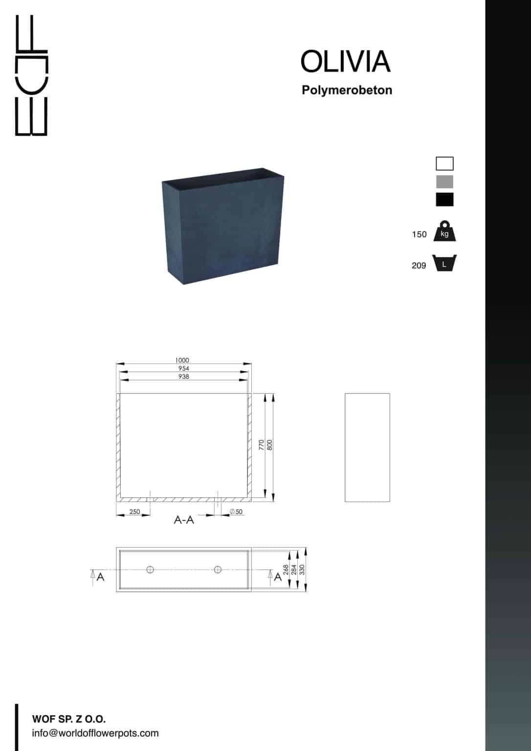 Pflanzkübel aus Beton Model Olivia tech info