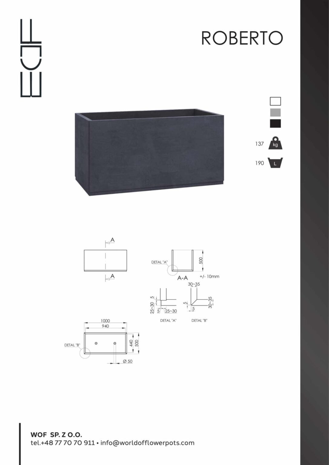 Pflanzkübel aus Beton Rechteckig-Roberto-tech-info