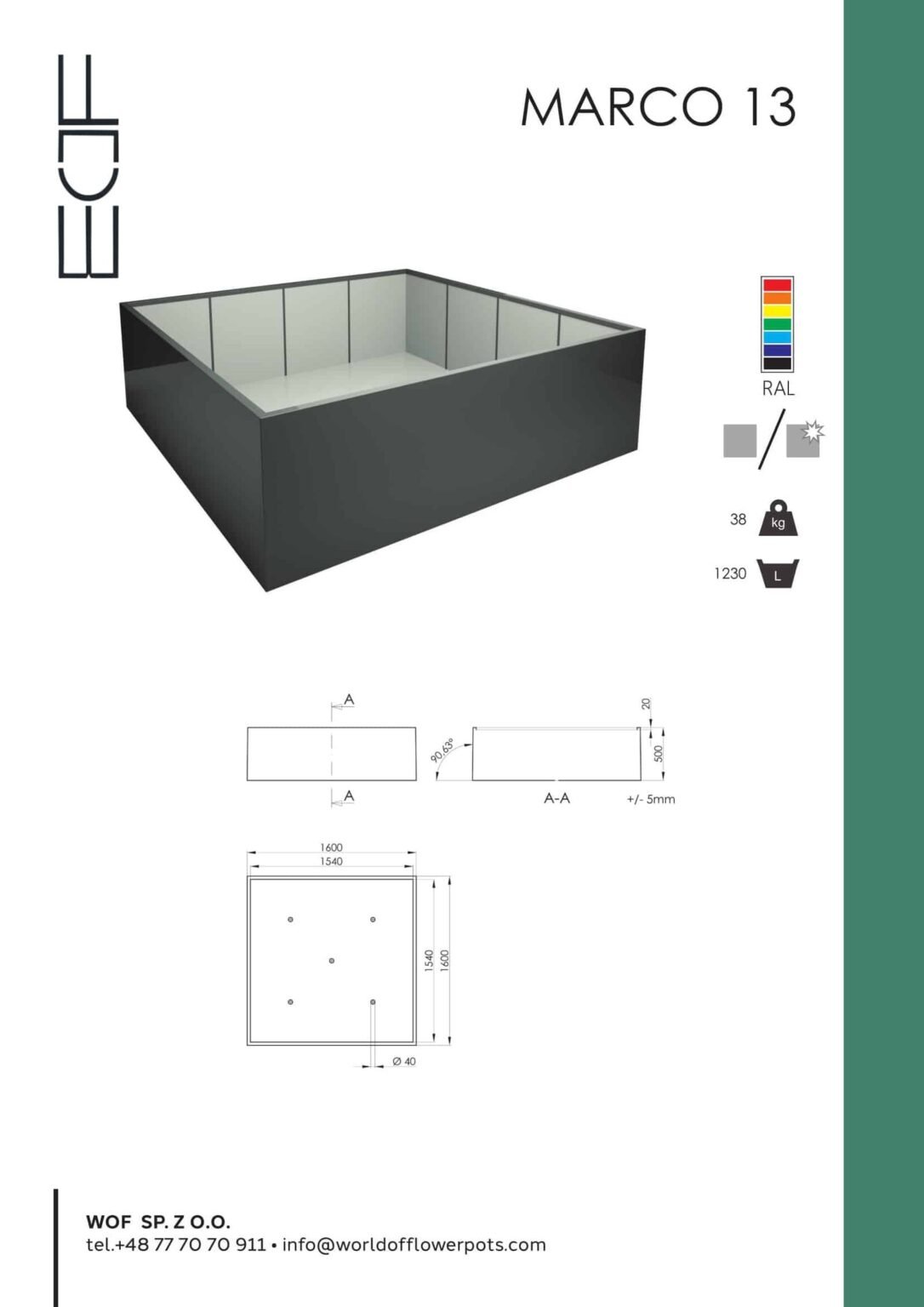 Pflanzkübel aus Fiberglas Marco 13-tech-info