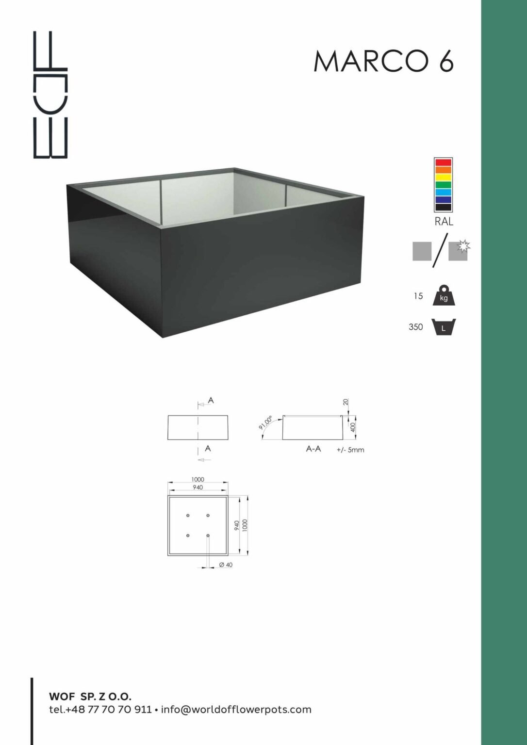 Pflanzkübel aus Fiberglas Marco 6-tech-info
