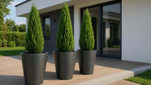 Pflanzkübel aus aluminium 3 stück Silvestro 2 auf Terrasse