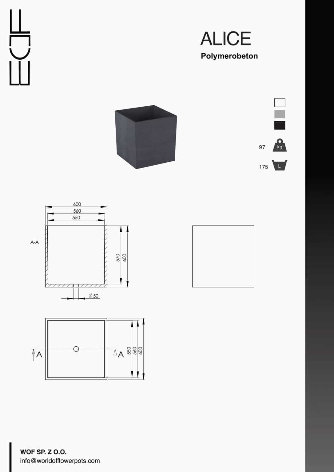 Pflanzkübel aus beton Alice tech info