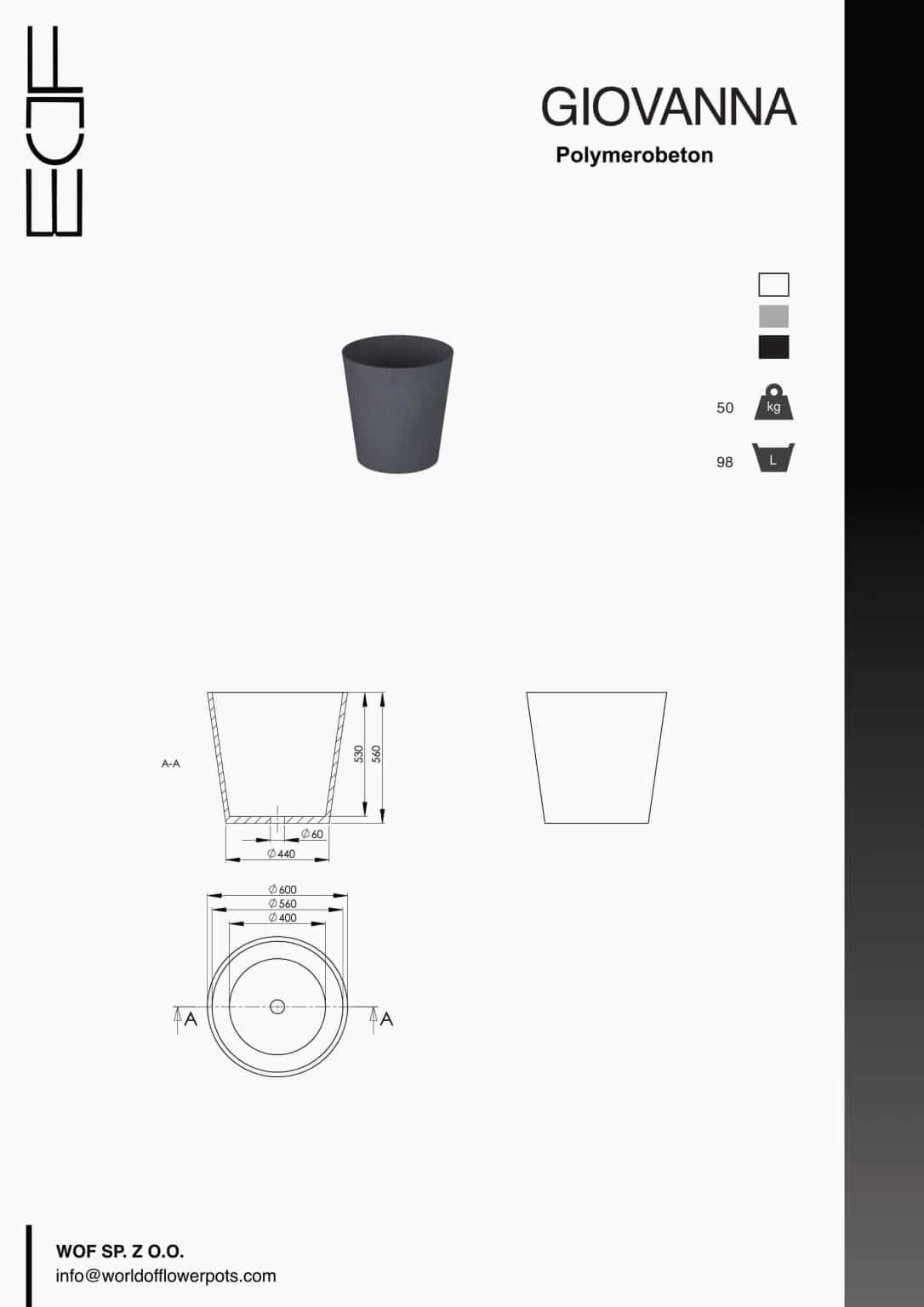 Pflanzkübel aus beton Giovanna tech info