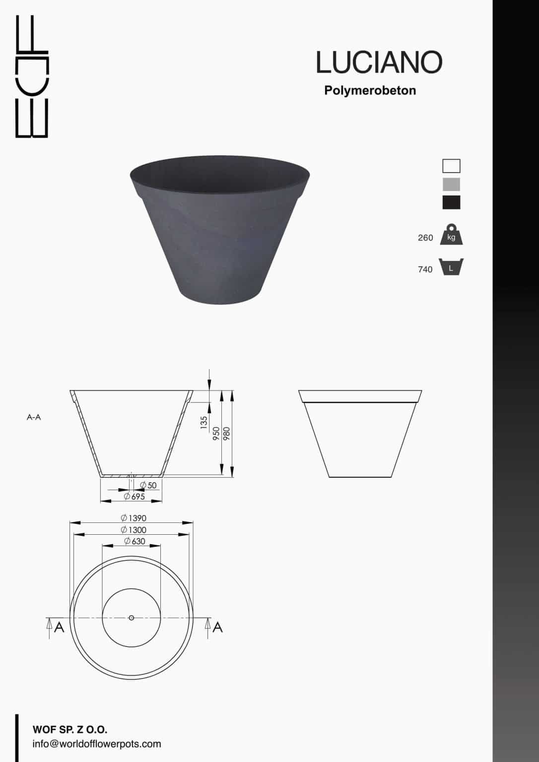 Pflanzkübel aus beton Luciano tech info