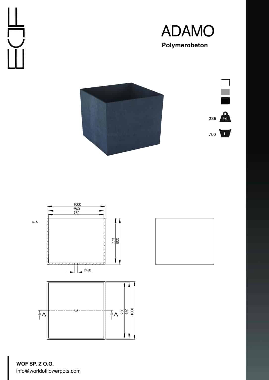 Pflanzkübel aus beton Model Adamo tech info