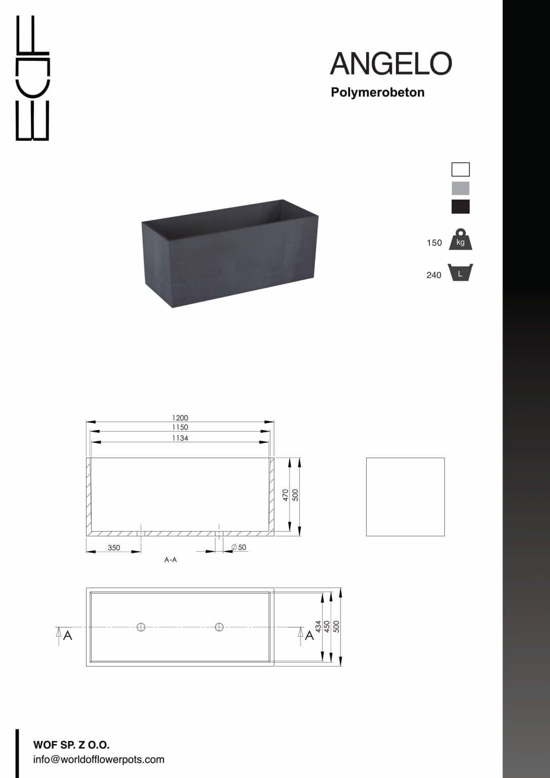 Pflanzkübel aus beton Model Angelo tech info