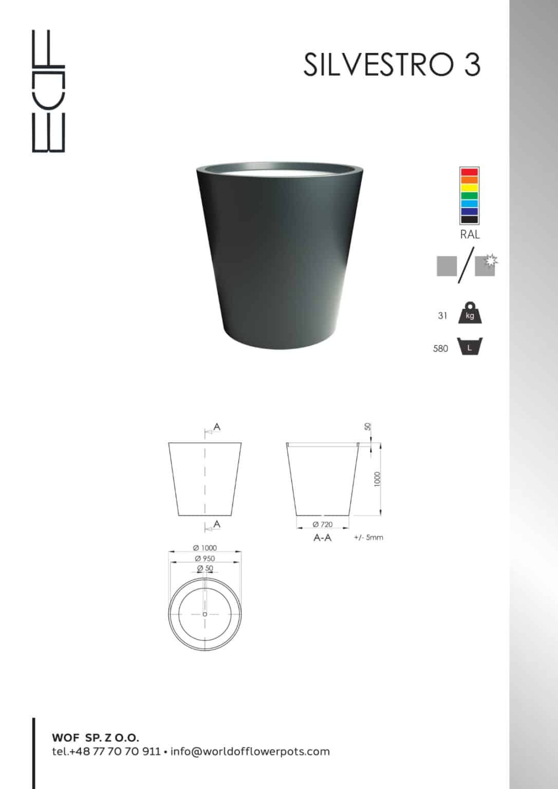 Pflanztröge aus metall Model Silvestro 3 Tech Info