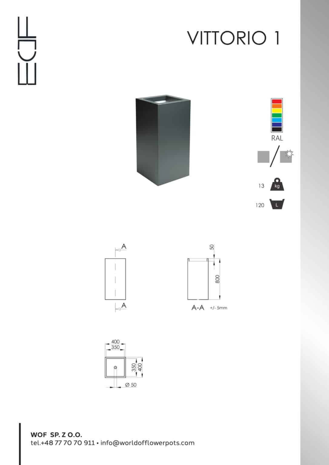 Metall blumenkübel Vittorio 1 tech info
