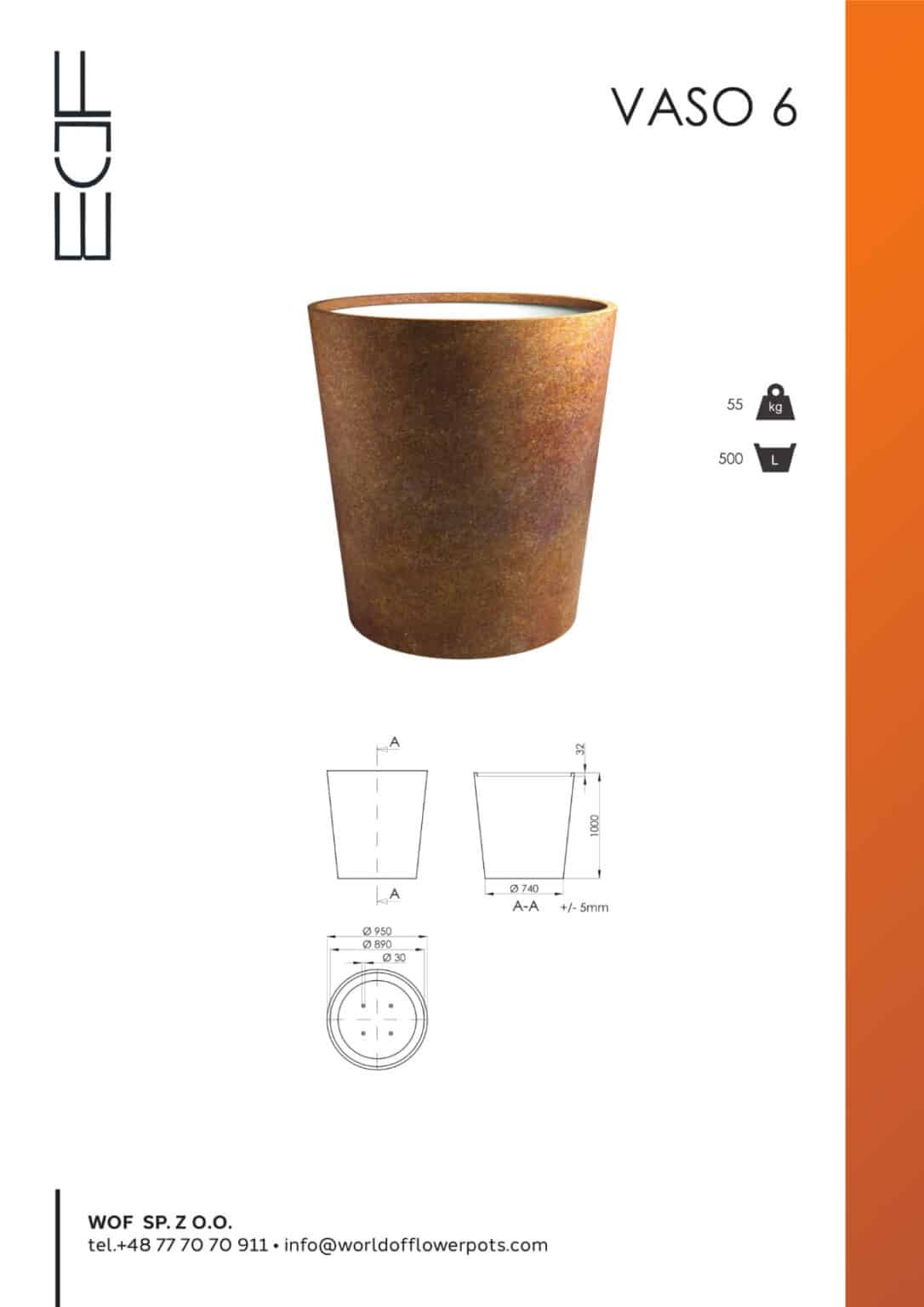 Pflanztrog aus cortenstahl Tech Info Model Vaso 6
