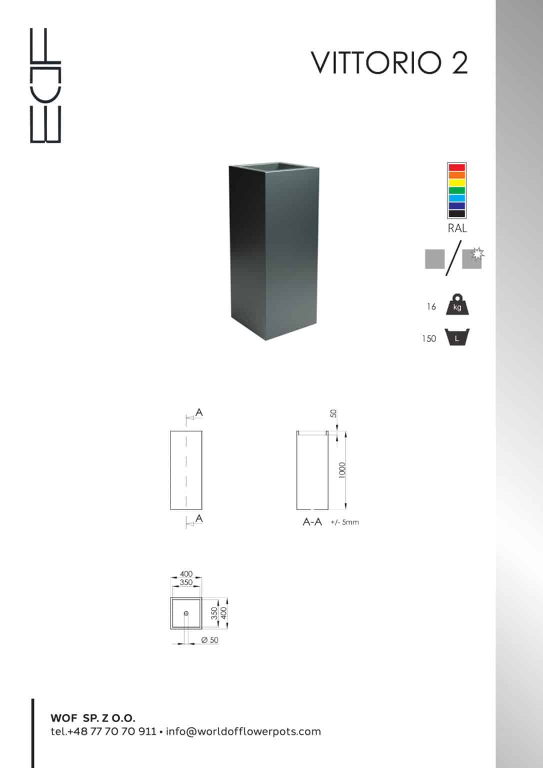 Blumentopf aus aluminium Tech Info Model Vittorio 2