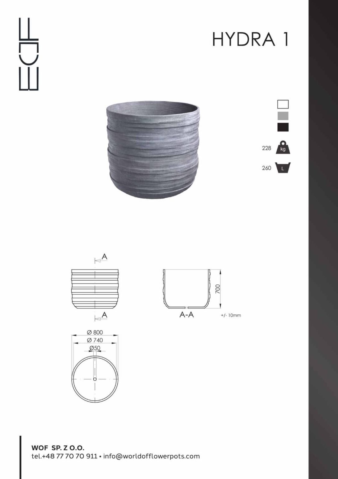 Pflanzkübel aus beton in anthrazit Tech Info Model Hydra 1