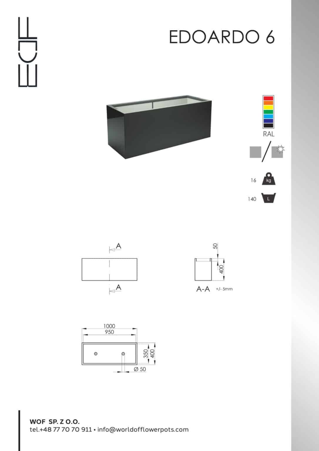Blumentopf eckig Tech Info Edoardo 6