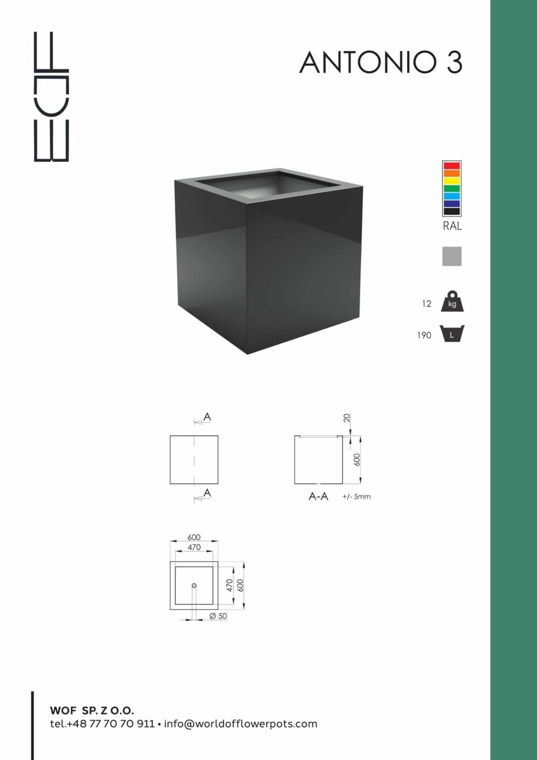 Pflanzkübel aus Fiberglas- Antonio-3-tech-info