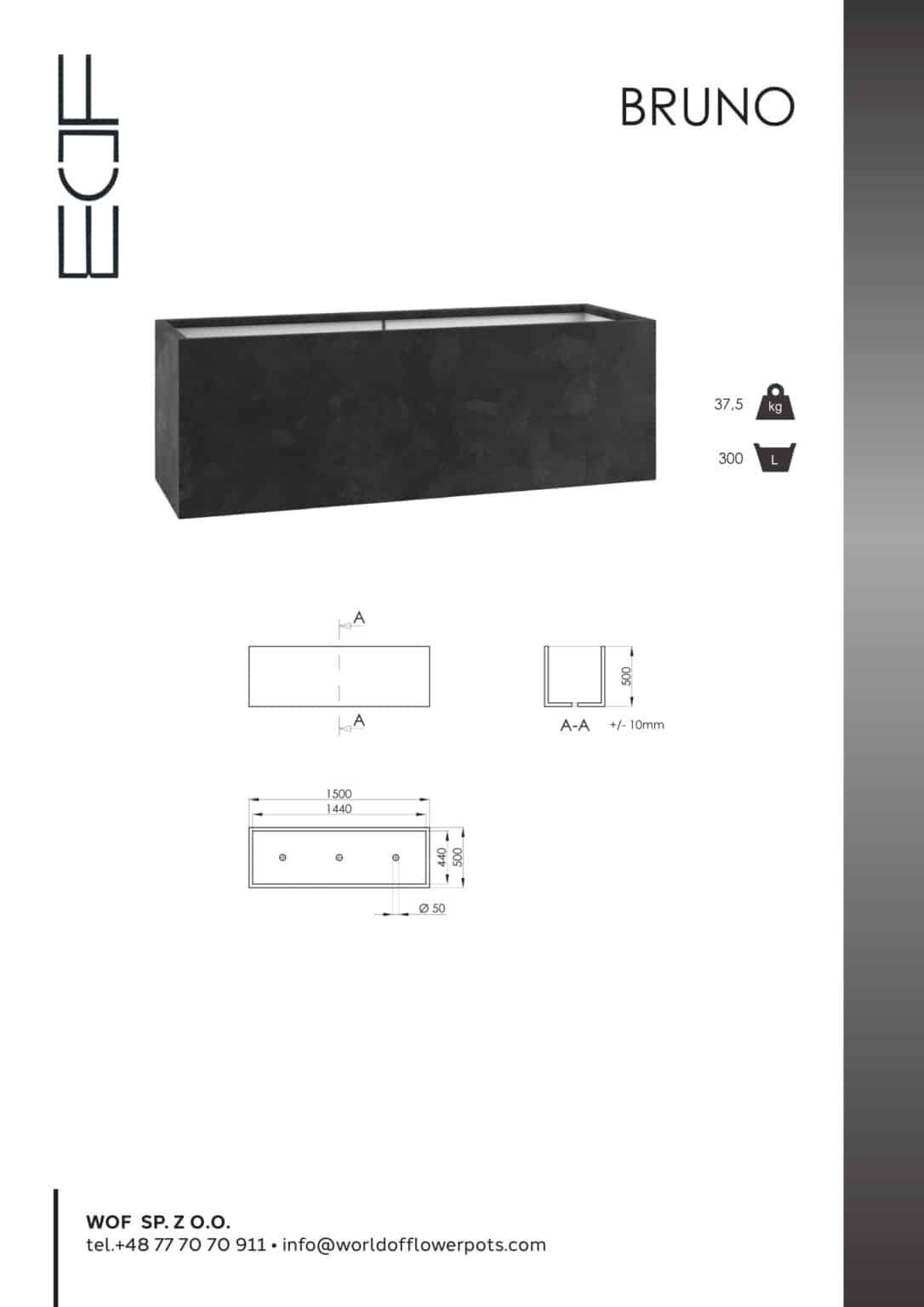 Pflanzkübel aus Fiberglas in Beton Optik Rechteckig BRUNO-tech-info