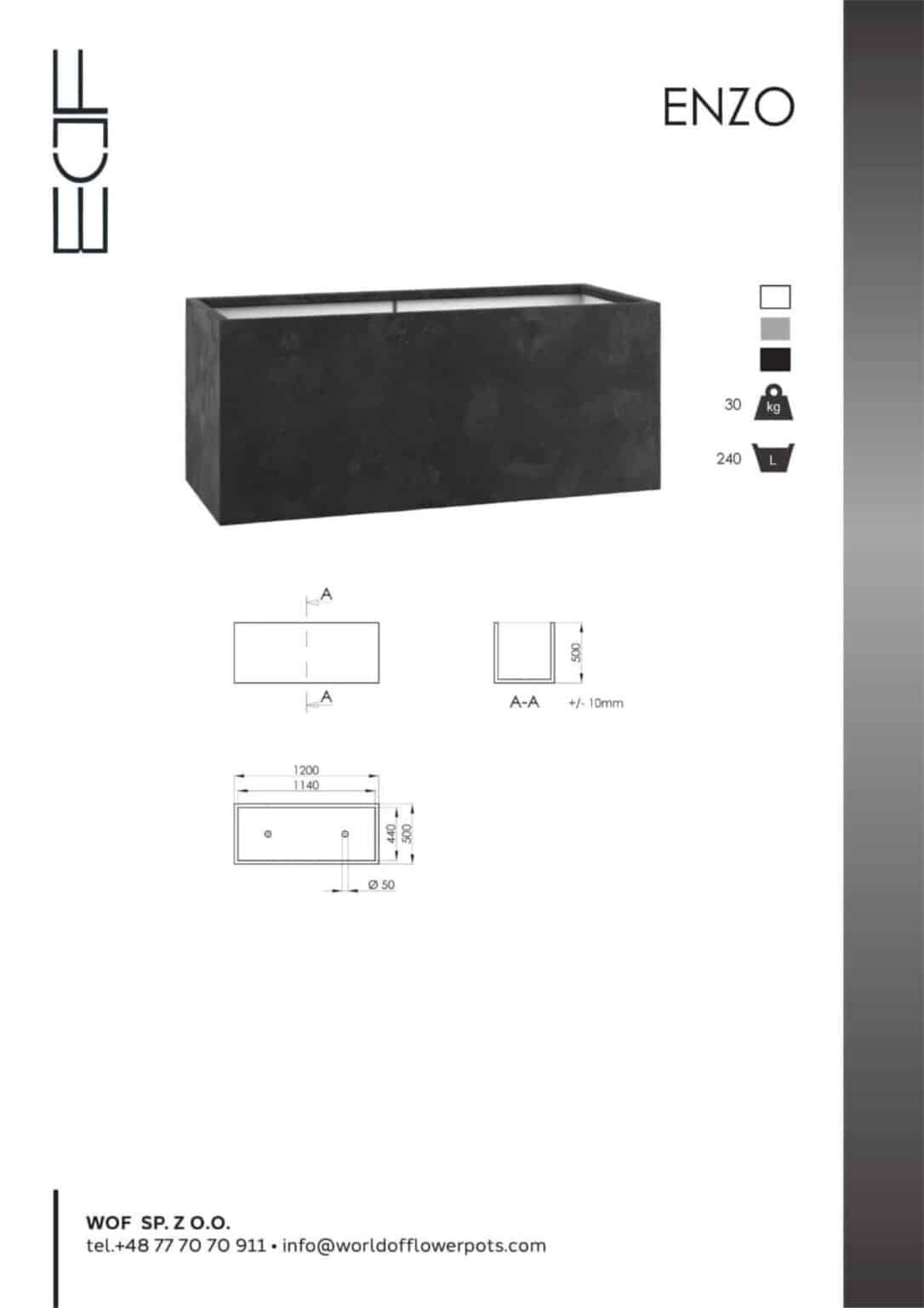 Pflanzkübel aus Fiberglas in Beton Optik Rechteckig-ENZO