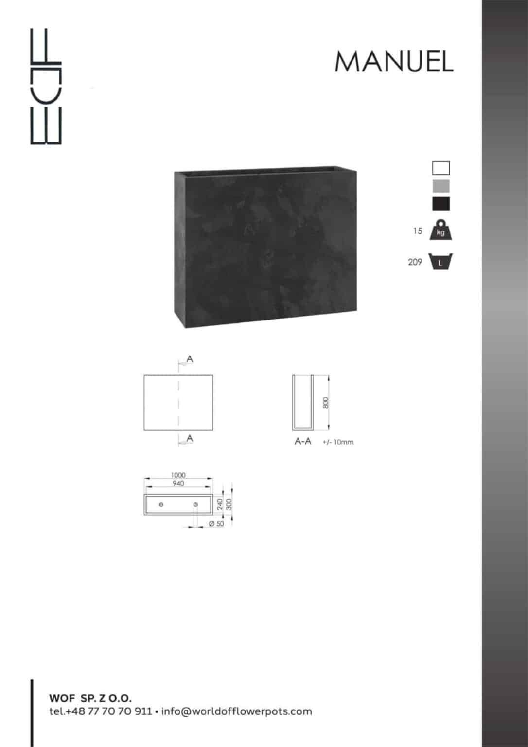 Pflanzkübel aus Fiberglas in Beton Optik Rechteckig MANUEL