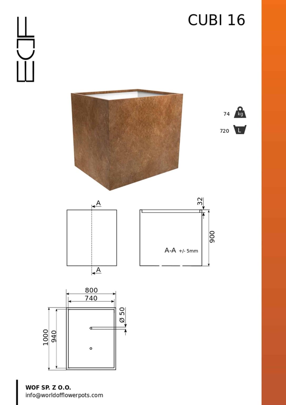 Pflanzkübel aus cortenstahl tech info Cubi 16