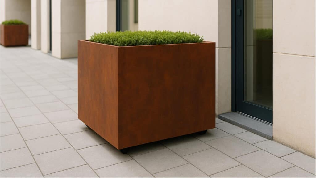 Pflanzkübel aus Cortenstahl Quadratisch 100cm x 100cm x H 90.3cm CECILIA 5 MOBILE
