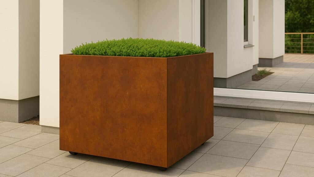 Pflanzkübel aus Cortenstahl Quadratisch 120cm x 120cm x H 90.3cm CECILIA 7 MOBILE