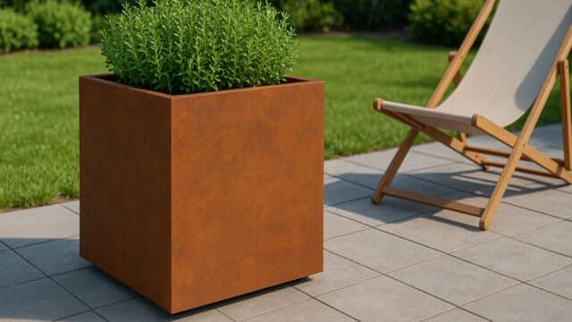 Pflanzkübel aus Cortenstahl Quadratisch 60cm x 60cm x H 70.3cm CECILIA 1 MOBILE