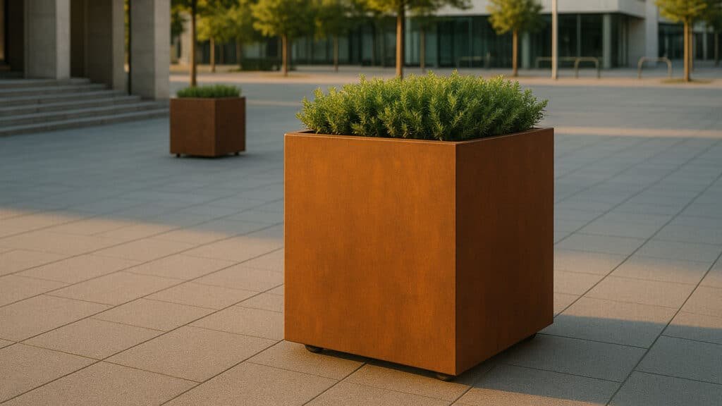 Pflanzkübel aus Cortenstahl Quadratisch 70cm x 70cm x H 80.3cm CECILIA 2 MOBILE