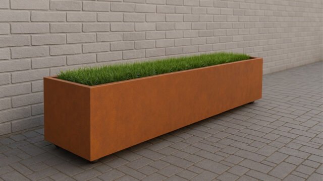 Pflanzkübel aus Cortenstahl Rechteckig 200cm x 50cm x H 50.3cm CECILIA 16 MOBILE