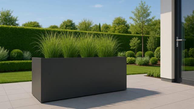 Mobiler Pflanzkübel aus Aluminium Apollo 26 im Garten