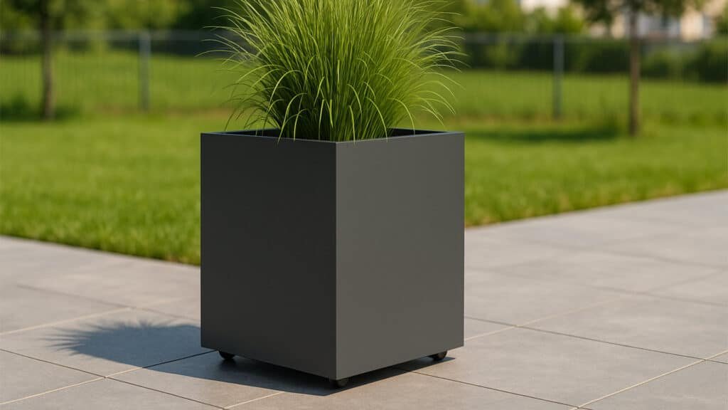 Pflanzkübel aus Aluminium Apollo 2 Mobile auf der Terrasse