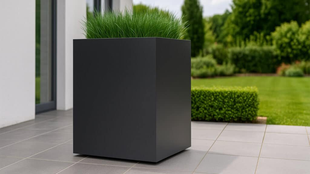 Pflanzkübel aus Aluminium Apollo 4 Mobile auf der Terrasse