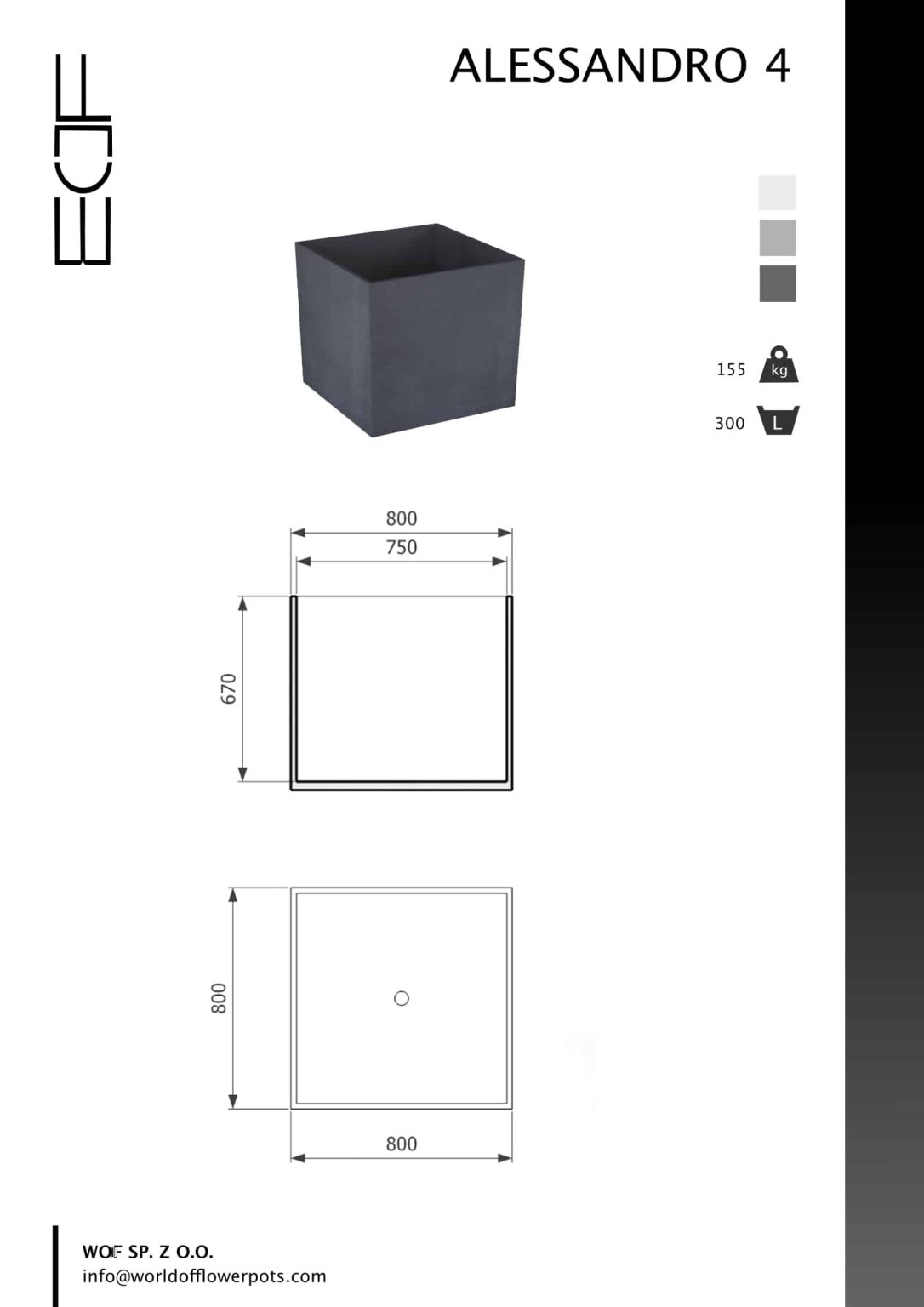 blumenkübel eckig beton Tech Info Model Alessandro 4