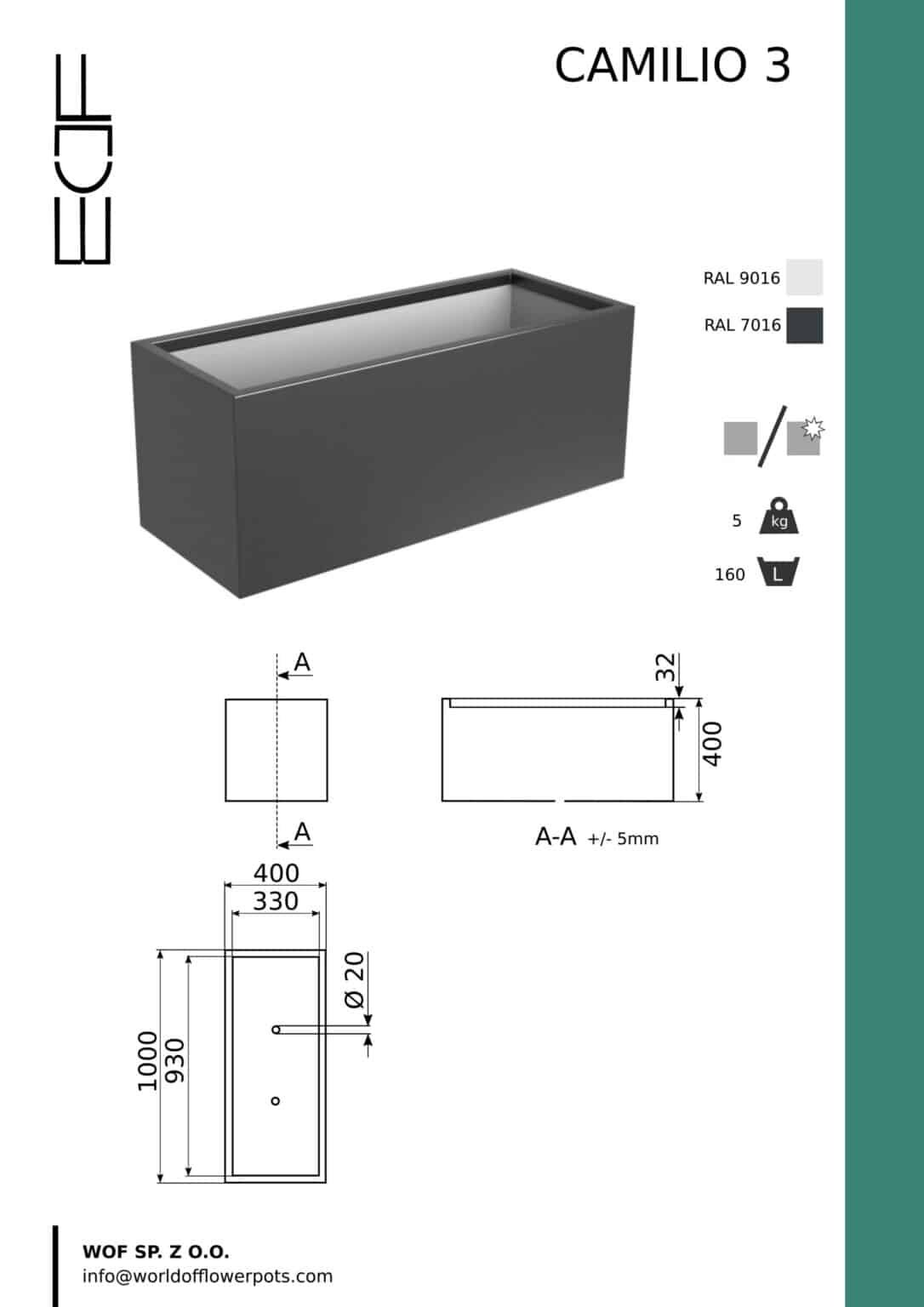 Terrassen Blumenkübel Camilio 3-tech info