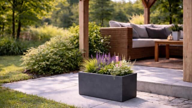 Terrassen Blumenkübel aus Fiberglas in Beton Optik LEONARDO