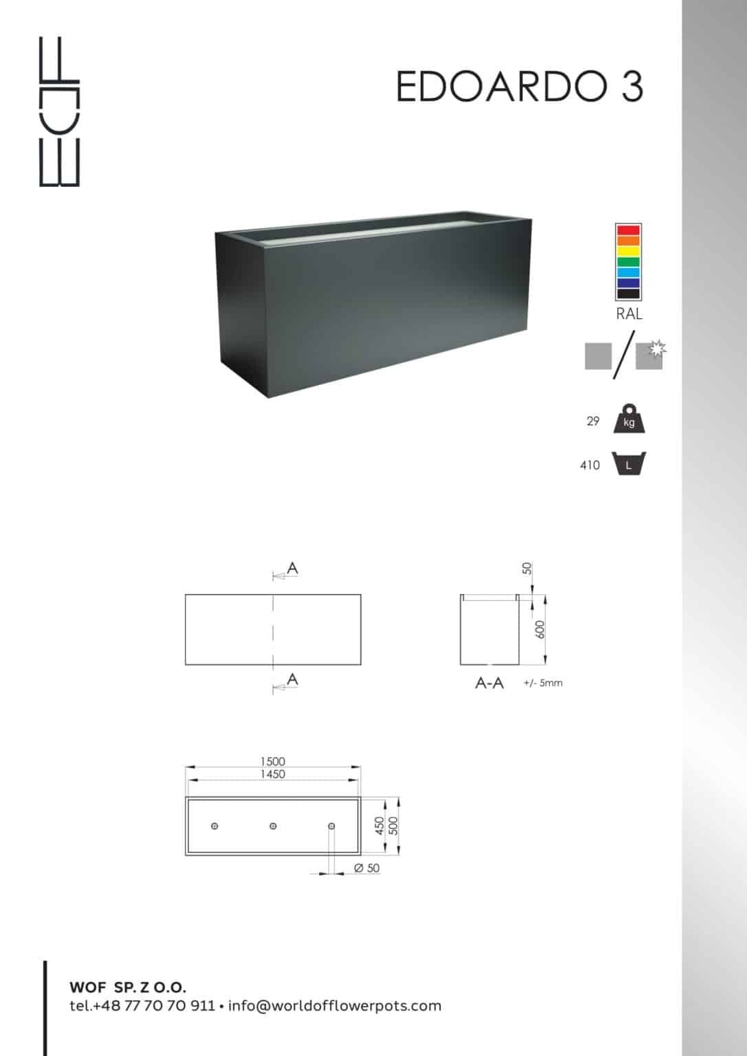 Terrassen Pflanzkübel Edoardo 3-tech info