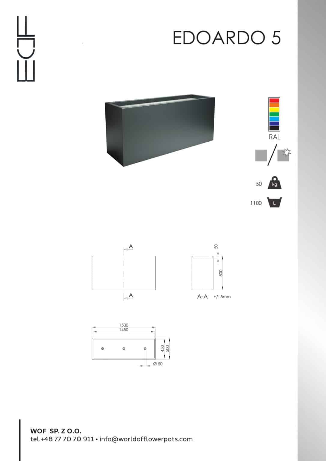 Terrassen Pflanzkübel Edoardo 5 Tech info