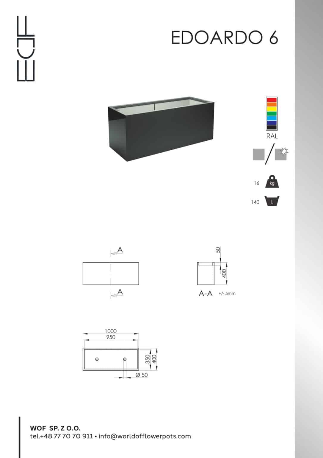 Terrassen Pflanzkübel Edoardo 6-tech info