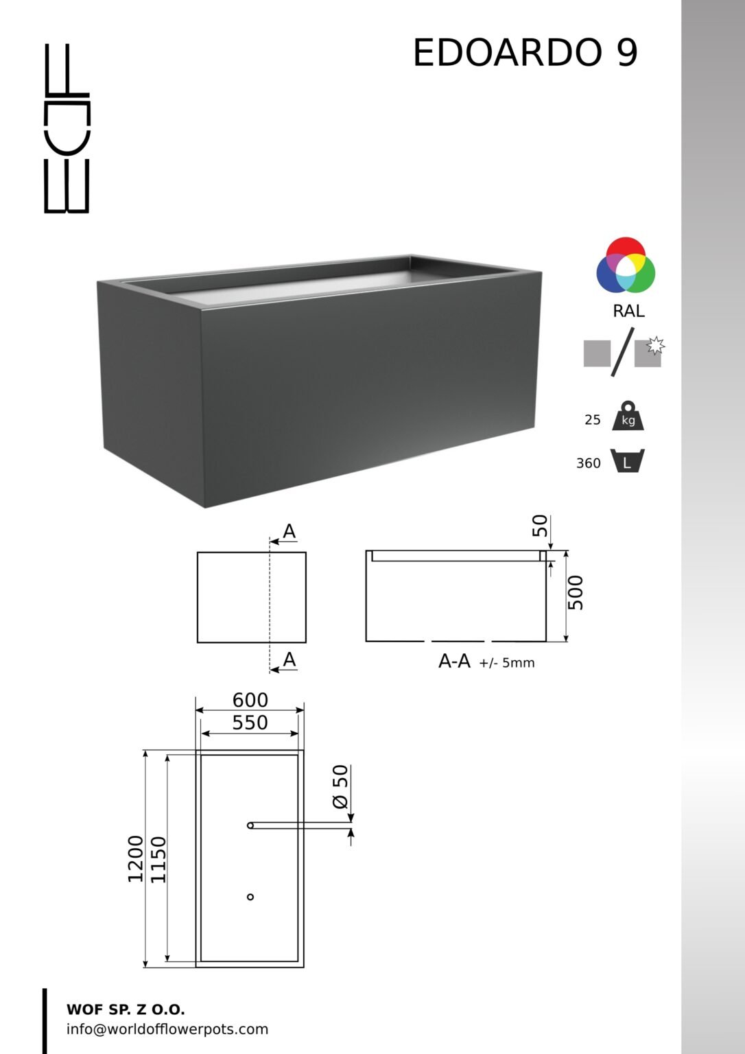 Terrassen Pflanzkübel Edoardo 9-tech info