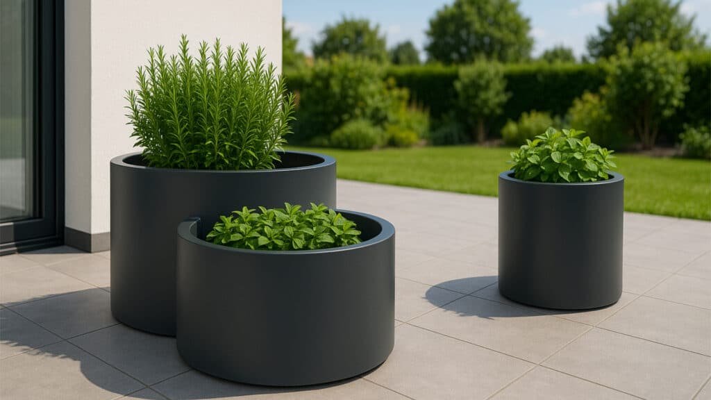 Aluminium Pflanzkübel Daria 3 Set mit Kräutern