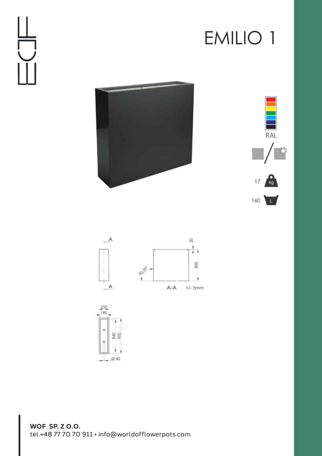 Pflanzkübel Fiberglas Rechteckig hoch Emilio 1