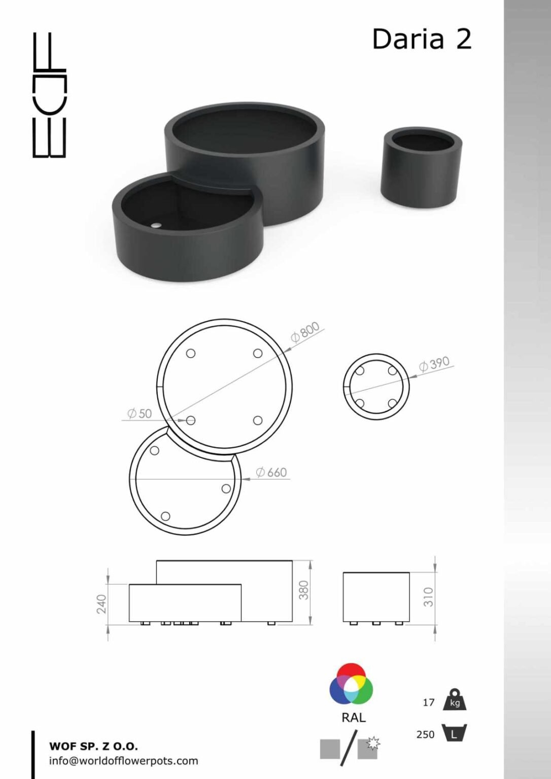 Pflanzkübel aus Aluminium Rund -Daria 2 set-tech info