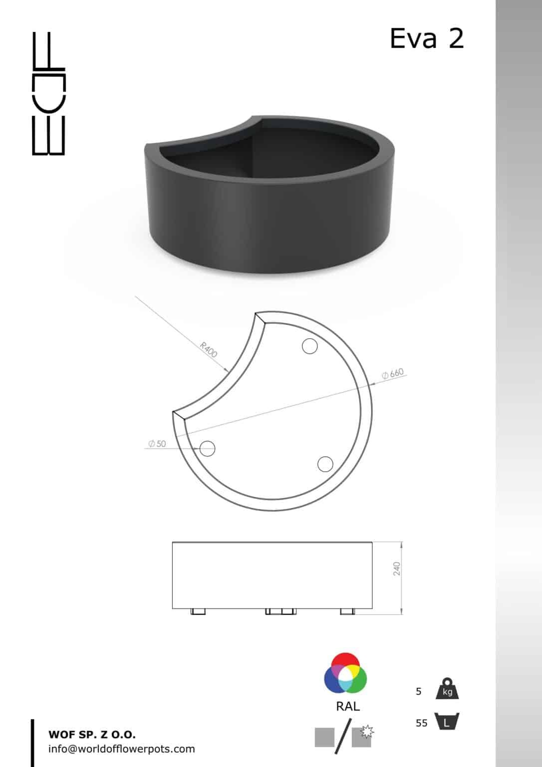 Pflanzkübel aus Aluminium Rund Eva 2-tech info