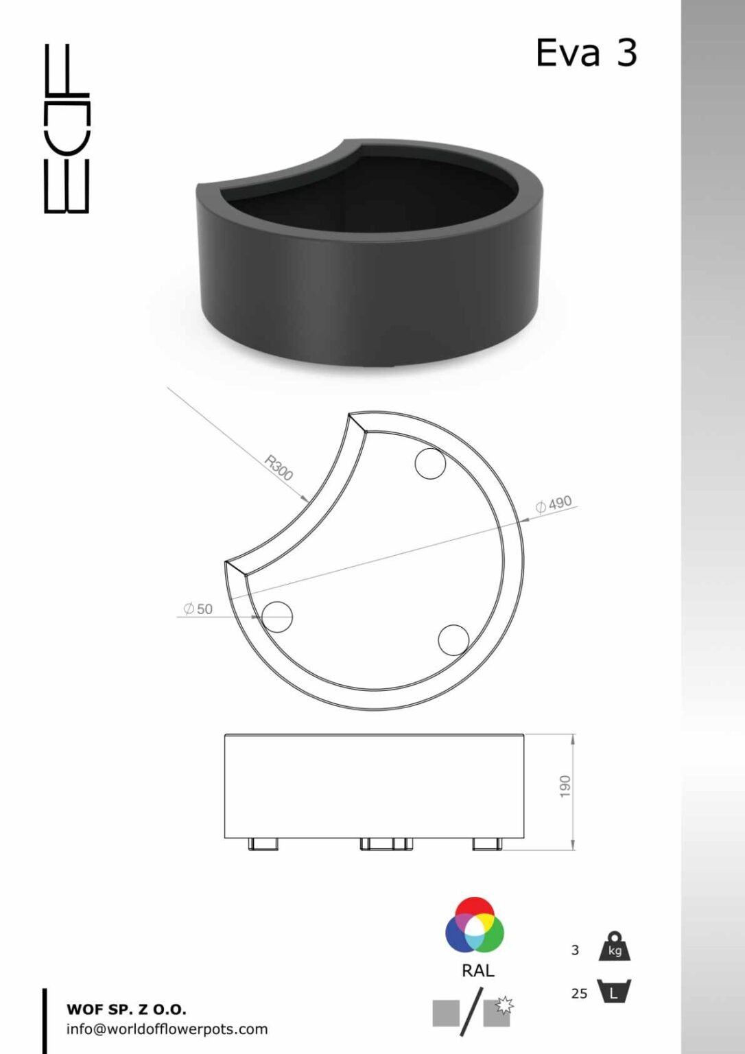 Pflanzkübel aus Aluminium Rund - Eva 3 - tech info