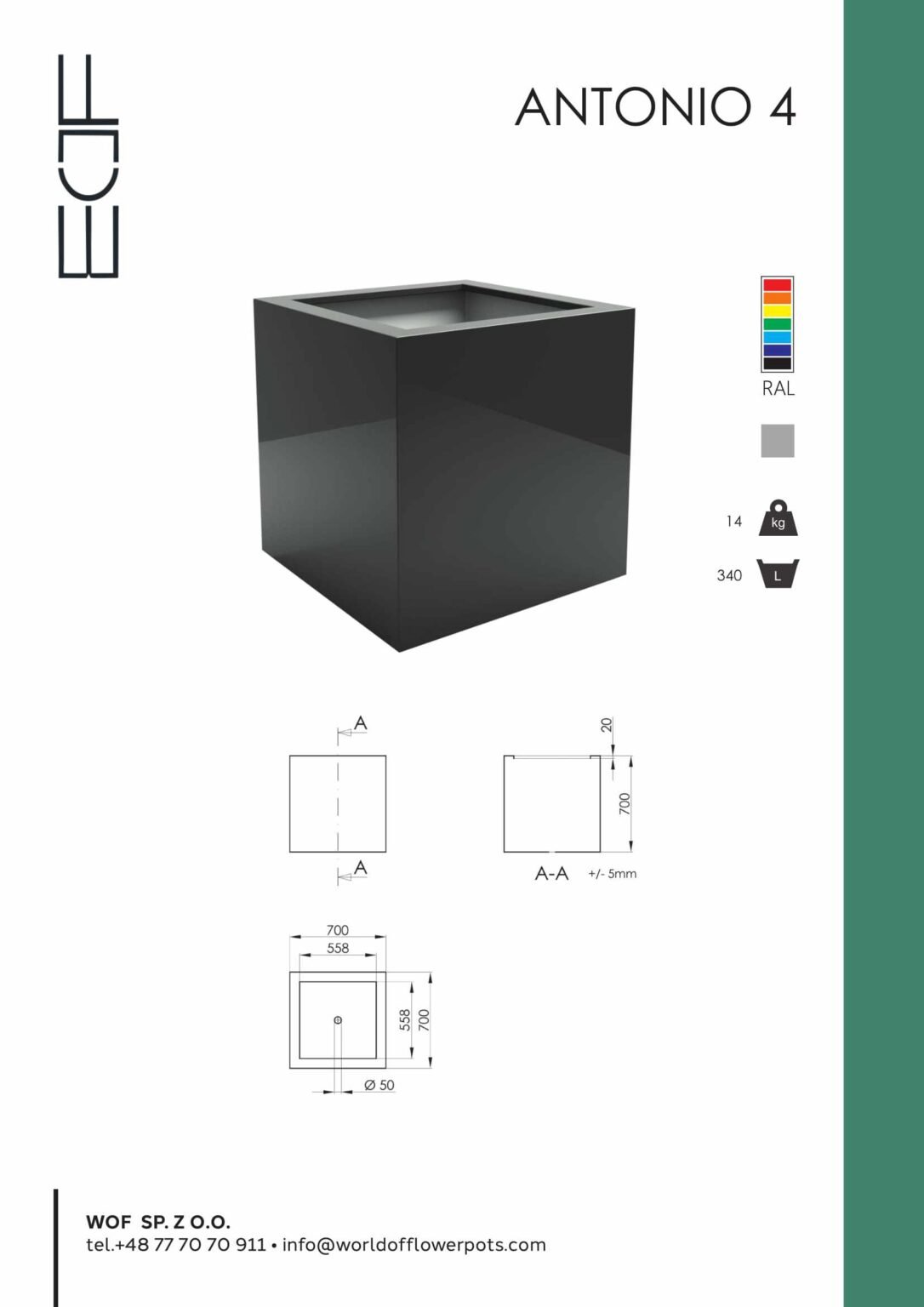 XXL Pflanzkübel Fiberglas -Antonio 4-tech info