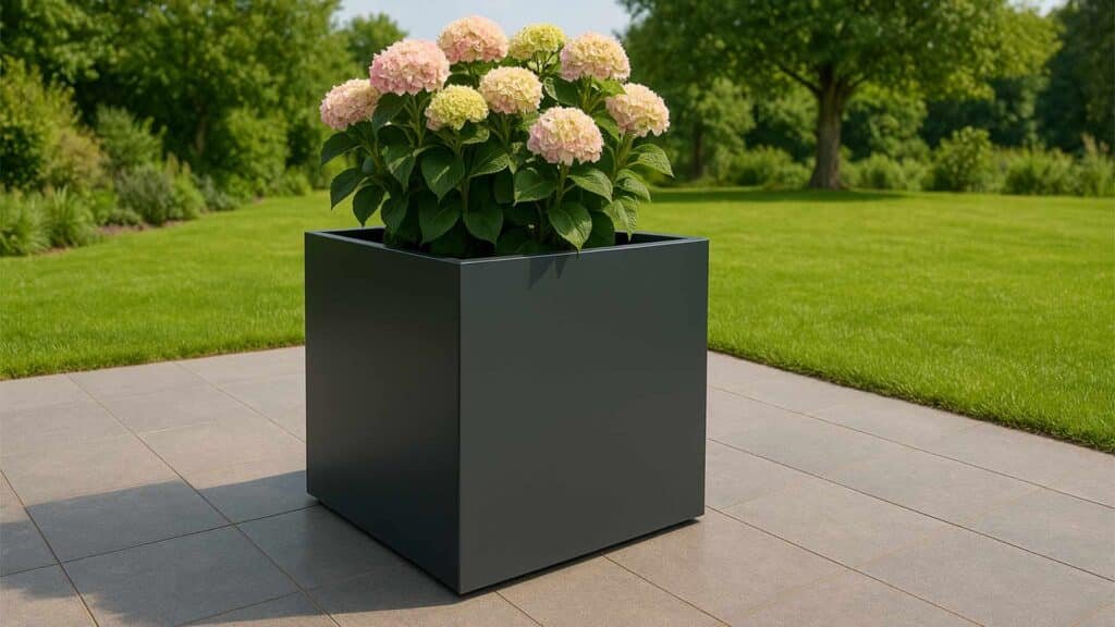 Aluminium Pflanzgefäß Alessio 6 im Garten