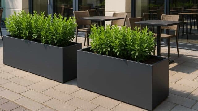 Gestaltung mit Pflanzkübeln aus der Serie Edoardo 5 aus Aluminium
