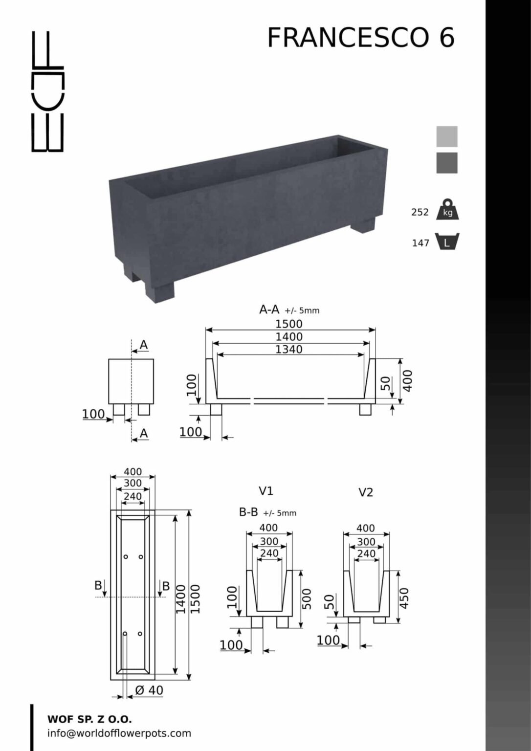 Große Pflanzkübel Beton Rechteckig Francesco 6.tech-info